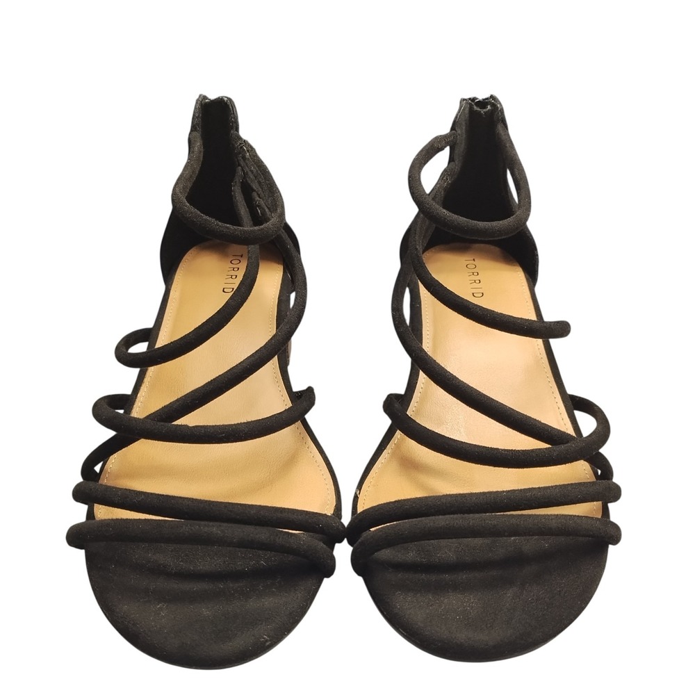 Torrid Strappy Sandals Womens US 10W Black Fabric Block‎ Heel Open Toe Back Zip